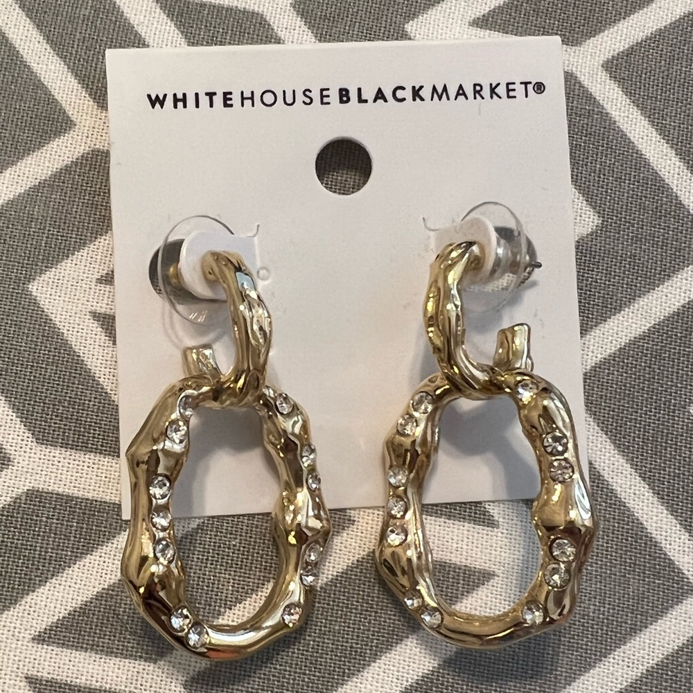 NWT White House Black Market WHBM Gold Pave Open Frame Drop Earrings ✨
